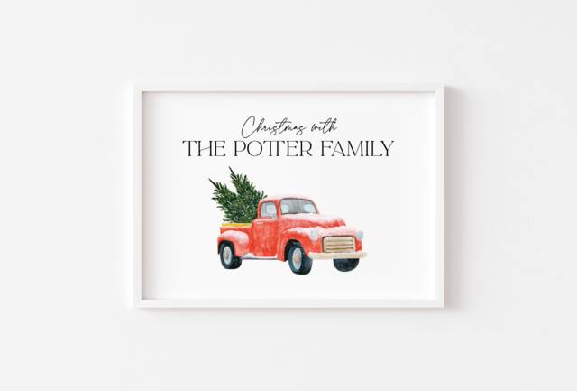 Christmas Prints Personalised - Xmas Family Print Red Truck Wall Art Decor Decoration Seasonal