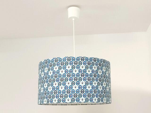 Lampshade - Pendant Light With Mini Blue Peacock Feather Motifs, Ideal Christmas/Birthday Gift, Exotic Tropical Decor - image 1