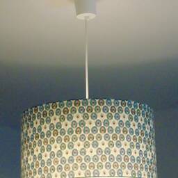 Lampshade - Pendant Light With Mini Blue Peacock Feather Motifs, Ideal Christmas/Birthday Gift, Exotic Tropical Decor - thumbnail 3