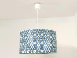 Lampshade - Pendant Light With Mini Blue Peacock Feather Motifs, Ideal Christmas/Birthday Gift, Exotic Tropical Decor - thumbnail 1
