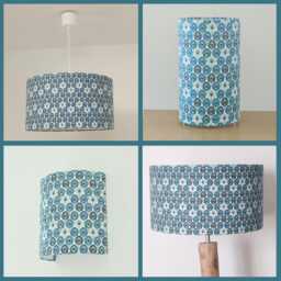 Lampshade - Pendant Light With Mini Blue Peacock Feather Motifs, Ideal Christmas/Birthday Gift, Exotic Tropical Decor - thumbnail 4