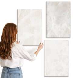 Canvas Wall Art Set Of 3 - Elegant Marble Texture Stone Background, Beige Canvas, Natural Textures Hanging Piece - thumbnail 2