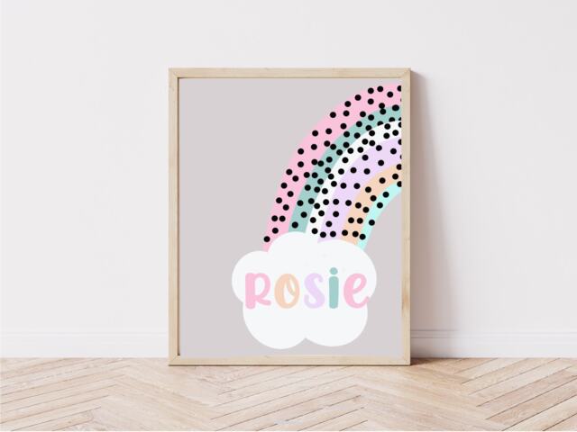 Personalised Rainbow - Wall Print Name Gift Baby Children's Room Nursery Decor