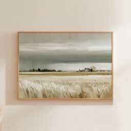 Neutral Field Poster, Farmhouse Landscape Print, Country Wall Art, Paper - thumbnail 1