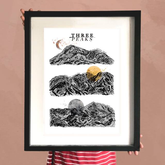 Three Peaks Mountain Art Print/Greeting Card UK England Scotland Wales - image 1