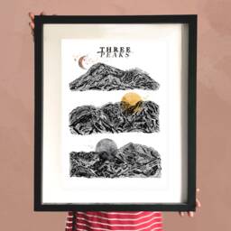 Three Peaks Mountain Art Print/Greeting Card UK England Scotland Wales - thumbnail 1