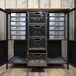 Black Metal Industrial Storage Cabinet - Drawers & Cupboards Sideboard Home Office Organiser Rustic Furniture H88xw93cm - thumbnail 3