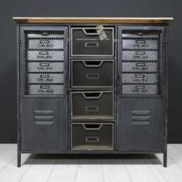 Black Metal Industrial Storage Cabinet - Drawers & Cupboards Sideboard Home Office Organiser Rustic Furniture H88xw93cm - thumbnail 2