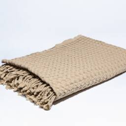 Beige Big Waffle High Quality Turkish Cotton Throw Blanket, Couch Cozy Sofa Cover, Bed Spread, Porch Blanket - thumbnail 2