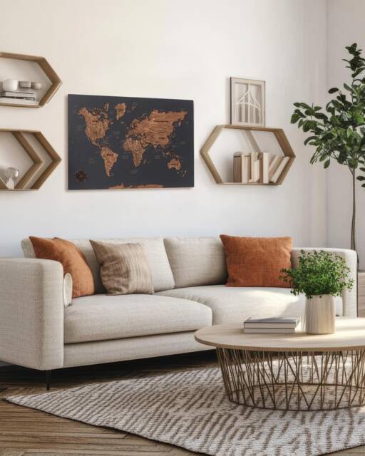 3D World Map Apartment Decor Large Wall Art, Push Pin Travel 5Th Anniversary Gift, Wooden Art Retirement Gifts, New Home Gift - image 1