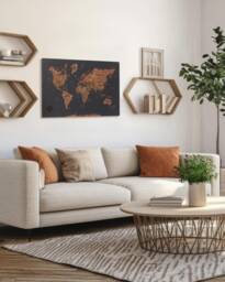 3D World Map Apartment Decor Large Wall Art, Push Pin Travel 5Th Anniversary Gift, Wooden Art Retirement Gifts, New Home Gift - thumbnail 1