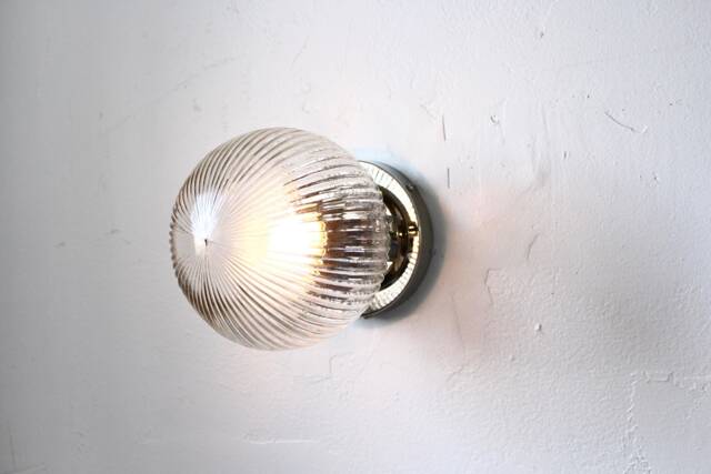 Wall Sconce Lamp, Modern Polished Nickel Flush Mount Lighting Fixture, Ribbed 6 - image 1