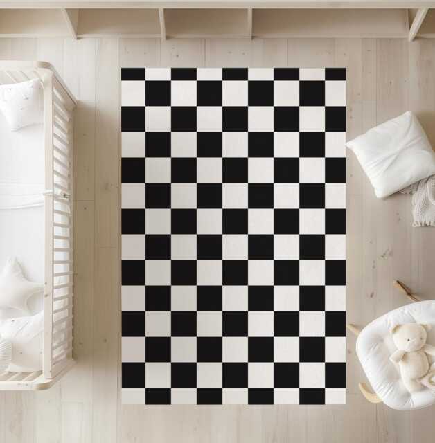 Checkered Black & White - Almost Black, Rug, Carpet, Kids Decor, Children's Room Decor, Kids Decor - image 1