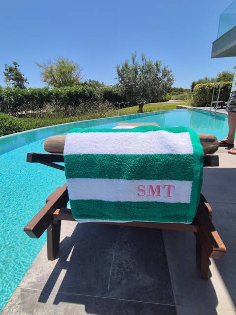 Clearance , Personalised Embroidered Beach Towel, Swimming Green, Blue, Red, Orange & Grey. Add Initials Or Name. Customised - image 1