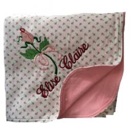 Handmade Rosebud Flannel Baby Blanket With Extra Embroidery Of Large & Personalized - thumbnail 3