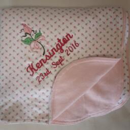 Handmade Rosebud Flannel Baby Blanket With Extra Embroidery Of Large & Personalized - thumbnail 2