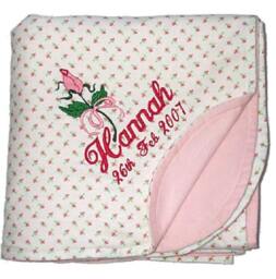 Handmade Rosebud Flannel Baby Blanket With Extra Embroidery Of Large & Personalized