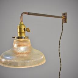 Industrial Wall Light - Vintage Railroad Sconce with Holophane Glass Ribbed Shade Pharmacy Lamp Lighting Steampunk Apothecary - thumbnail 2