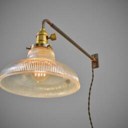 Industrial Wall Light - Vintage Railroad Sconce with Holophane Glass Ribbed Shade Pharmacy Lamp Lighting Steampunk Apothecary - thumbnail 3