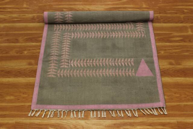 Handmade Cotton Kilim Rug Pink & Gray Boho Area Rug - image 1