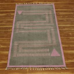 Handmade Cotton Kilim Rug Pink & Gray Boho Area Rug - thumbnail 2