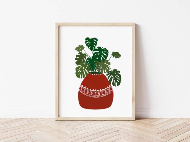 Mid Century Modern Art Print, Boho Wall Decor, Monstera Deliciosa Plant Poster, House Art, Minimalist Botanical - image 1