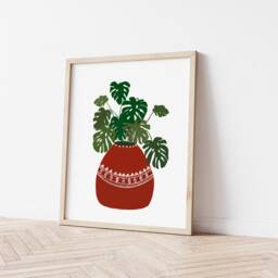 Mid Century Modern Art Print, Boho Wall Decor, Monstera Deliciosa Plant Poster, House Art, Minimalist Botanical - thumbnail 2