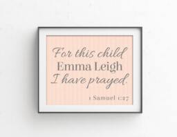For This Child I Have Prayed Art Print, Adoption Gift, Christening Personalized Baby Gifts, Baptism Gift From Godparents - thumbnail 1