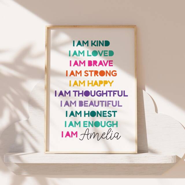 Girls Affirmation Print, Bedroom Decor, I Am Nursery Prints, Playroom, Wall Art, Positive Motivational Prints - image 1