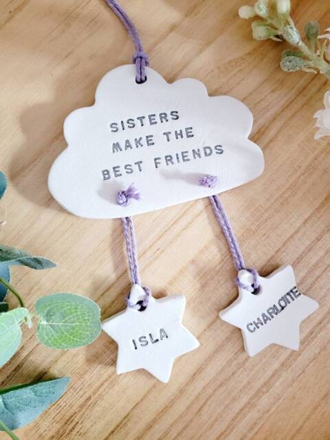 Sisters Make The Best Friends Clay Keepsake, Big Sister Personalised Gift, New Baby Sibling Decoration - image 1