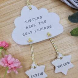 Sisters Make The Best Friends Clay Keepsake, Big Sister Personalised Gift, New Baby Sibling Decoration - thumbnail 2