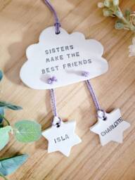 Sisters Make The Best Friends Clay Keepsake, Big Sister Personalised Gift, New Baby Sibling Decoration - thumbnail 1