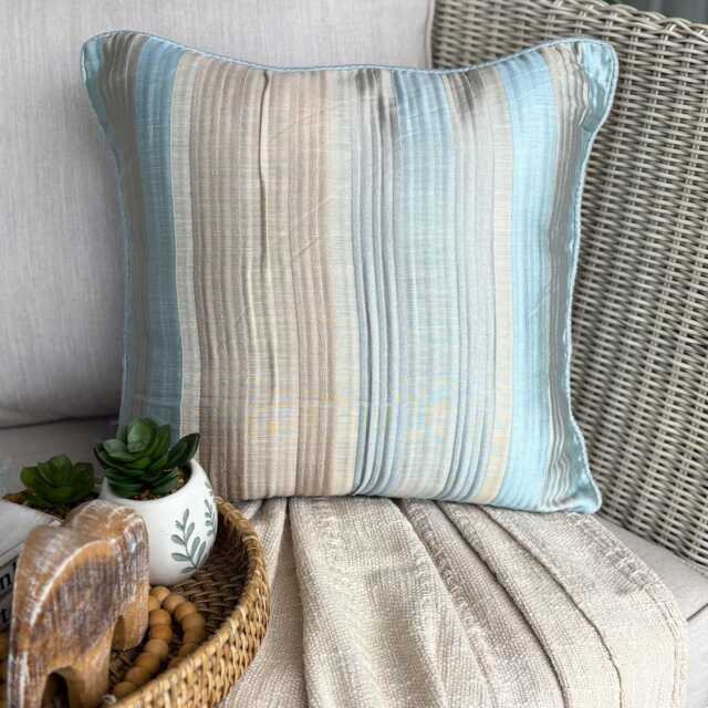 Blue Jacquard Silk, Striped Pattern, Contemporary Throw Pillow Cover/Euro Sham - Aqua Martini - image 1