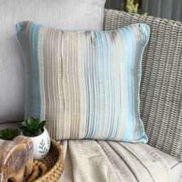Blue Jacquard Silk, Striped Pattern, Contemporary Throw Pillow Cover/Euro Sham - Aqua Martini - thumbnail 2