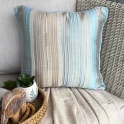 Blue Jacquard Silk, Striped Pattern, Contemporary Throw Pillow Cover/Euro Sham - Aqua Martini - thumbnail 1