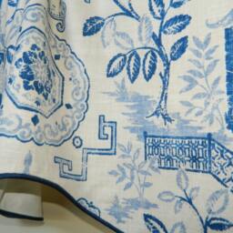Richloom Tea House Blue-Window Valance Corded Lined Scalloped Rod Pocket Linen Blend Asian Chinoiserie Pattern Made To Order - thumbnail 3