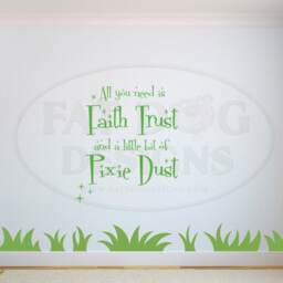 Peter Pan Tinker Bell All You Need Is Faith Trust & Pixie Dust Custom Vinyl Decal - Playroom Wall Decal, Bedroom Fairytale Decor - thumbnail 2
