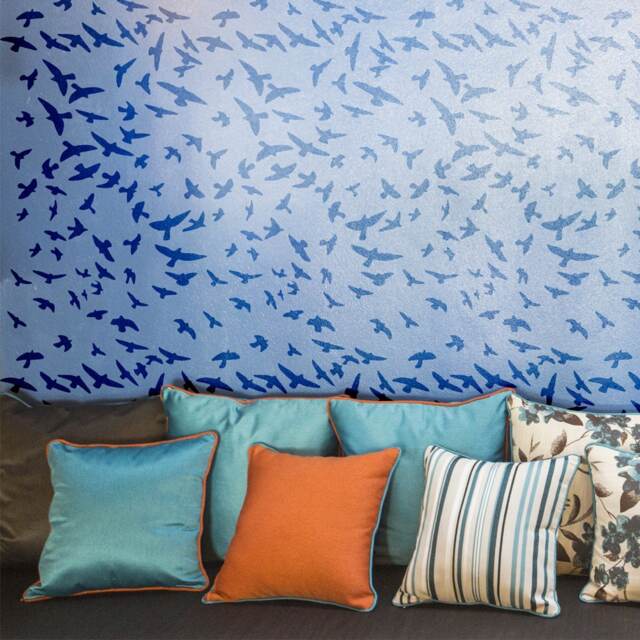 Covey Of Birds Wall Stencil Allover Template For Wallpaper Look Diy Decor - image 1