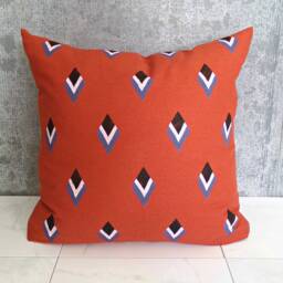 Terra Cotta Linen Pillow Cover With Black White & Blue Geometric Shapes/Burnt Orange Barcelona Decorative Throw Cushion Bedding - thumbnail 2