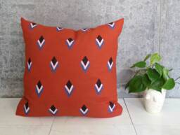 Terra Cotta Linen Pillow Cover With Black White & Blue Geometric Shapes/Burnt Orange Barcelona Decorative Throw Cushion Bedding - thumbnail 1
