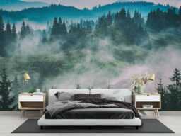 Misty Woodland Wall Mural - Landscape Photo Wallpaper For Bedroom Decor, Self Adhesive Wallmural - thumbnail 1