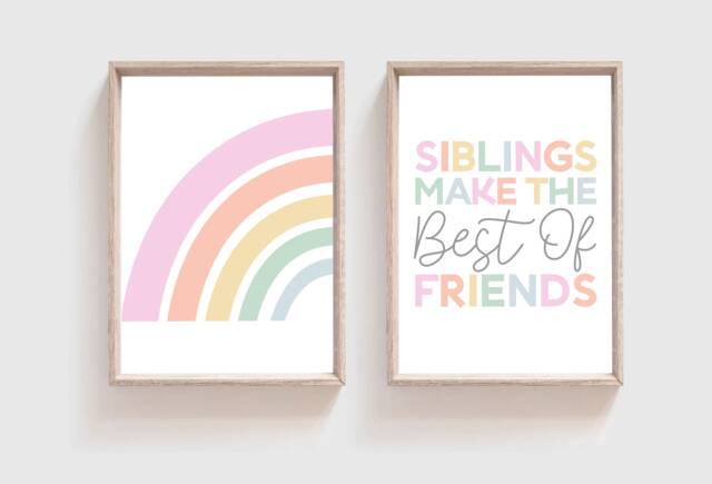 Set Of 2 Sibling Prints, Siblings Make The Best Of Friends, Big Sis Lil Sis, Girls Bedroom Wall Art, Sisters Art - image 1