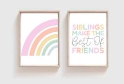 Set Of 2 Sibling Prints, Siblings Make The Best Of Friends, Big Sis Lil Sis, Girls Bedroom Wall Art, Sisters Art - thumbnail 1