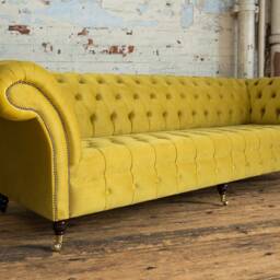British Handmade 4 Seater Bright Yellow Velvet Fabric Chesterfield Sofa - thumbnail 2