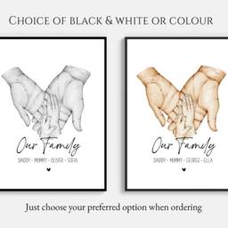 Personalised Family Hands Print, Valentines Day Gift For Her. Custom Sketch Prints, New Baby Mum. Shower, Newborn - thumbnail 2