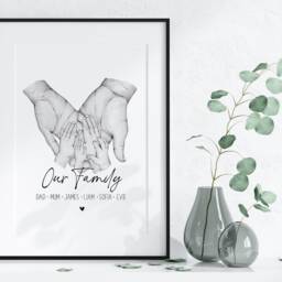 Personalised Family Hands Print, Valentines Day Gift For Her. Custom Sketch Prints, New Baby Mum. Shower, Newborn - thumbnail 3