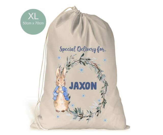 Personalised Xl Drawstring Christmas Sack/stocking.. Peter Rabbit.. Boys Xmas Present Sack Gift Bag 2 Sizes Large Extra
