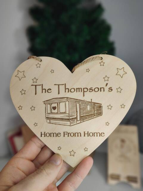 Personalised Static Caravan Wooden Heart Plaque Laser Engraved Wall Art - image 1