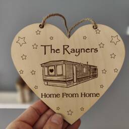 Personalised Static Caravan Wooden Heart Plaque Laser Engraved Wall Art - thumbnail 3