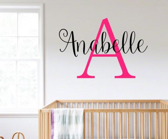 Monogram Decal, Custom Name & Initial, Personalized Monogram Decal, Girls Room Decor, Wall Decal Monogram, Nursery Wall Decor Personalized - image 1